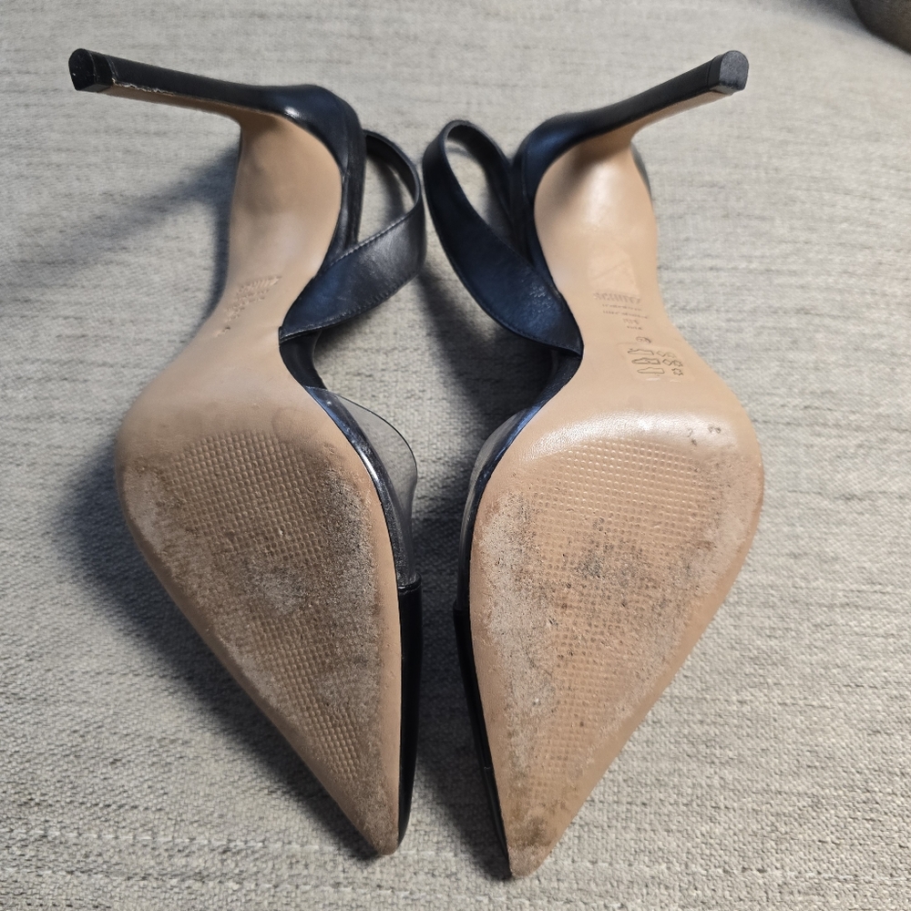 Schutz • Emma Black Leather and Clear Vinyl Pointed-Toe Slingback Pumps Sz 8 - Picture 7 of 11
